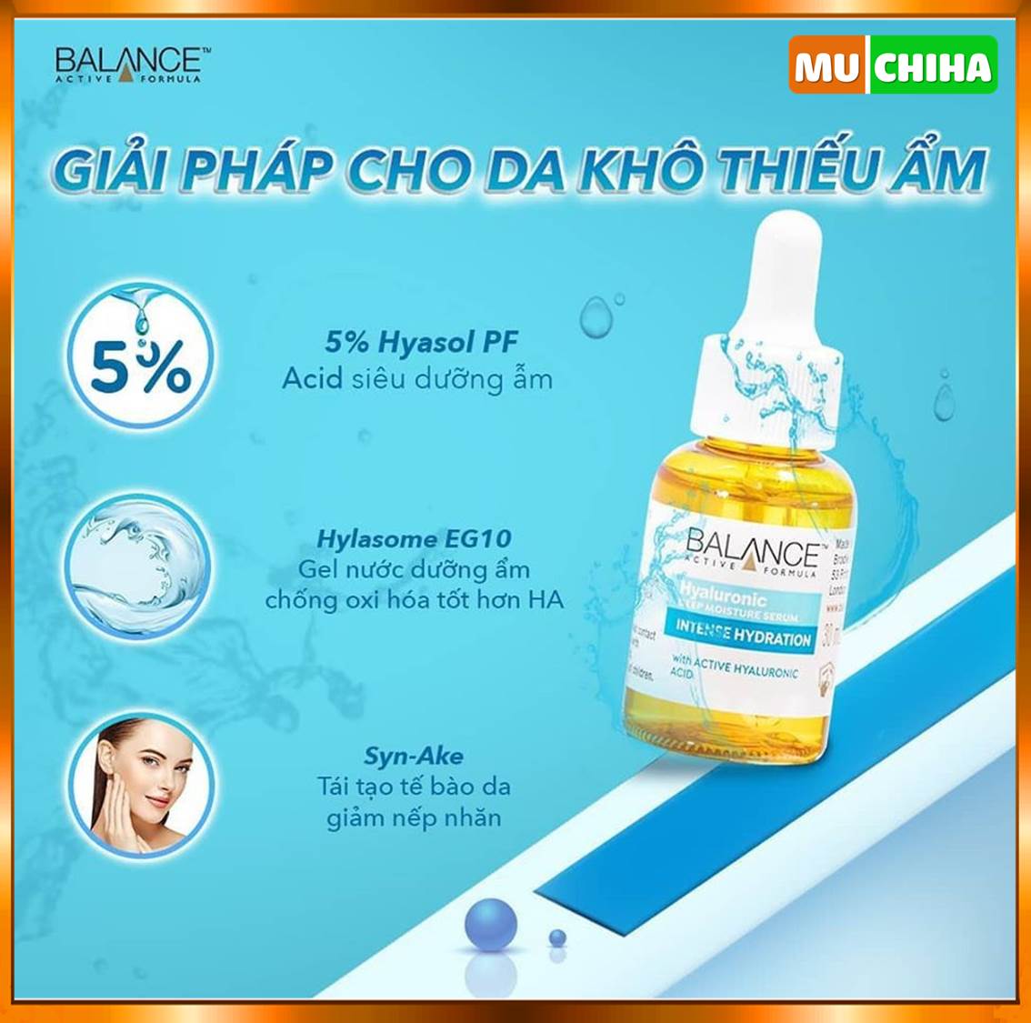 Serum HA Balance Chính Hãng Chai 30ml Cấp Nước Dưỡng Ẩm Cho Da Hyaluronic Deep Moisturizing 14 Serum HA Balance có chứa 5% thành phần đặc biệt Hyasol PF giúp cấp nước dưỡng ẩm