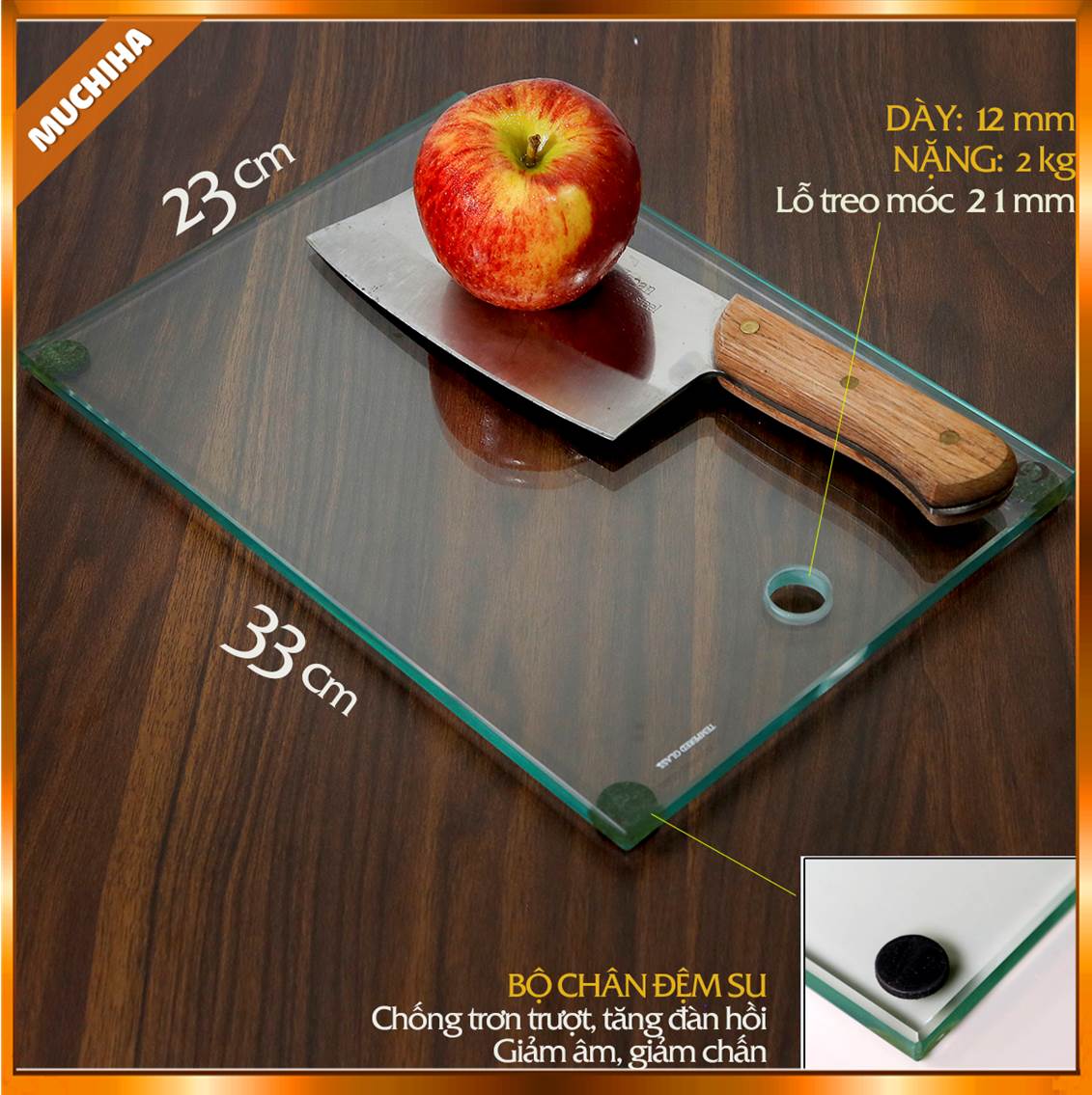 Ưu điểm thiết kế của Thớt kính cường lực cao cấp Ghome chính hãng giúp dễ dàng vệ sinh, chùi rửa