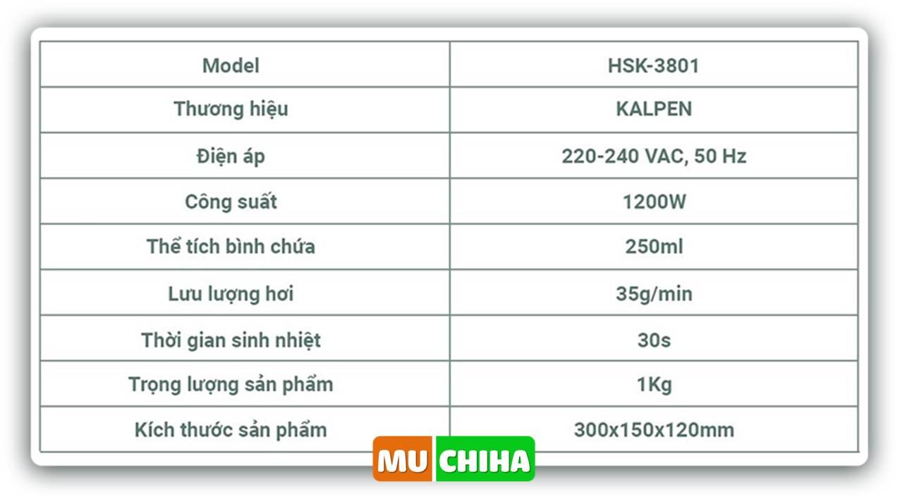Thông Số Kỹ Thuật Bàn Ủi Hơi Nước Kalpen HSK-3801