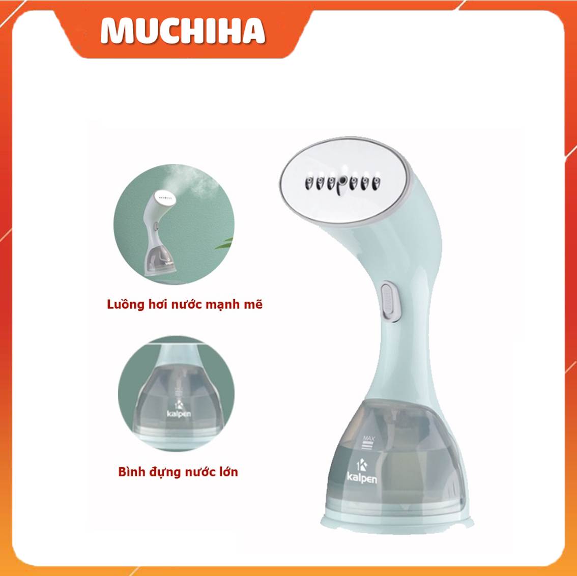 Thiết kế của Bàn ủi hơi nước cầm tay Kalpen HSK-3801 với bình đựng nước lớn, tạo luồng hơi mạnh.