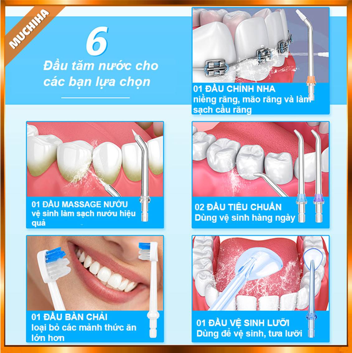 Máy Tăm Nước H2OFLOSS HF 9P Cầm Tay Với 6 Đầu Tăm Nước Đa Dạng Nhu Cầu