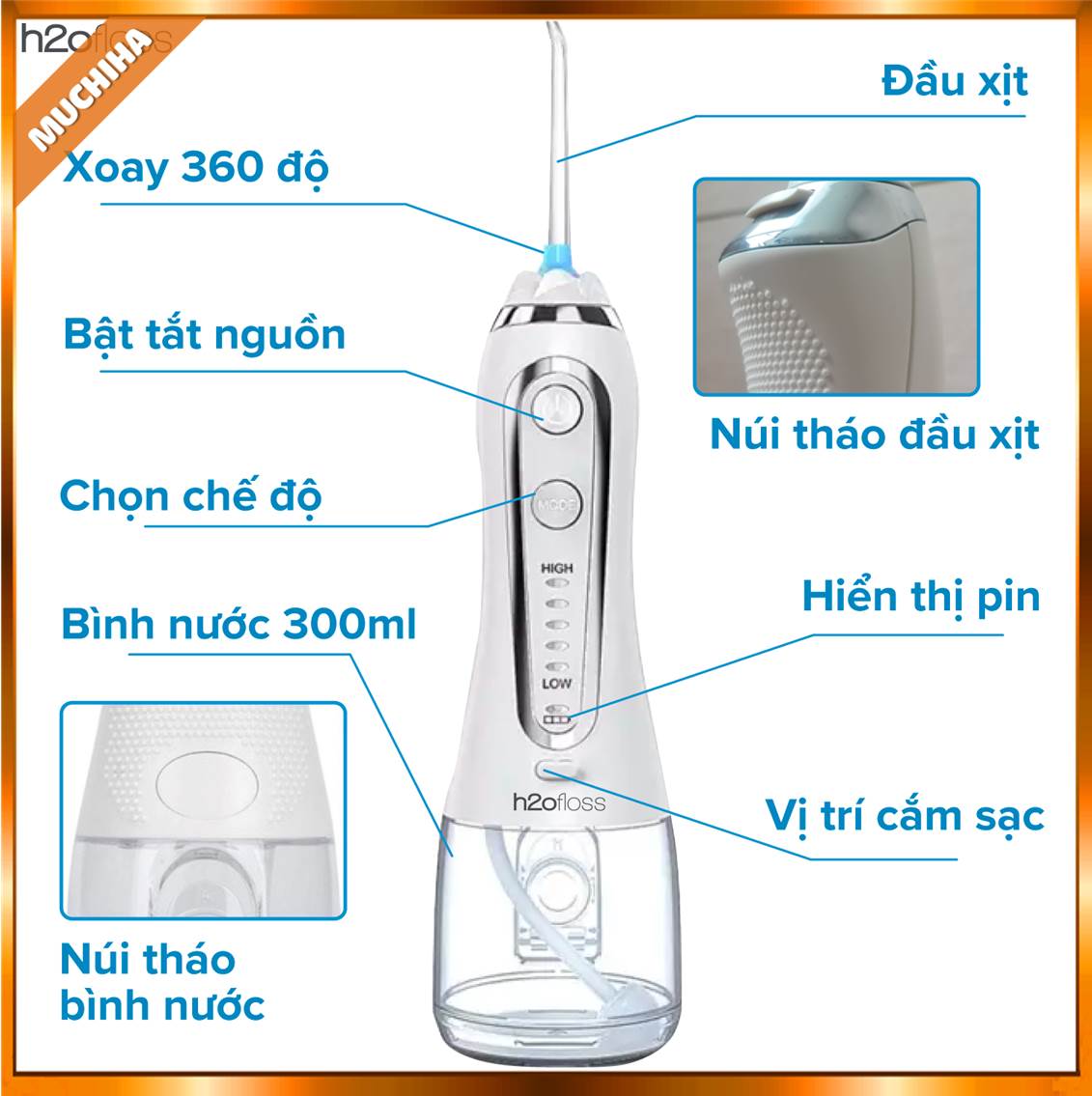 Ưu Điểm Thiết Kế và Thông Số Kỹ Thuật Máy Tăm Nước H2OFLOSS HF-9P