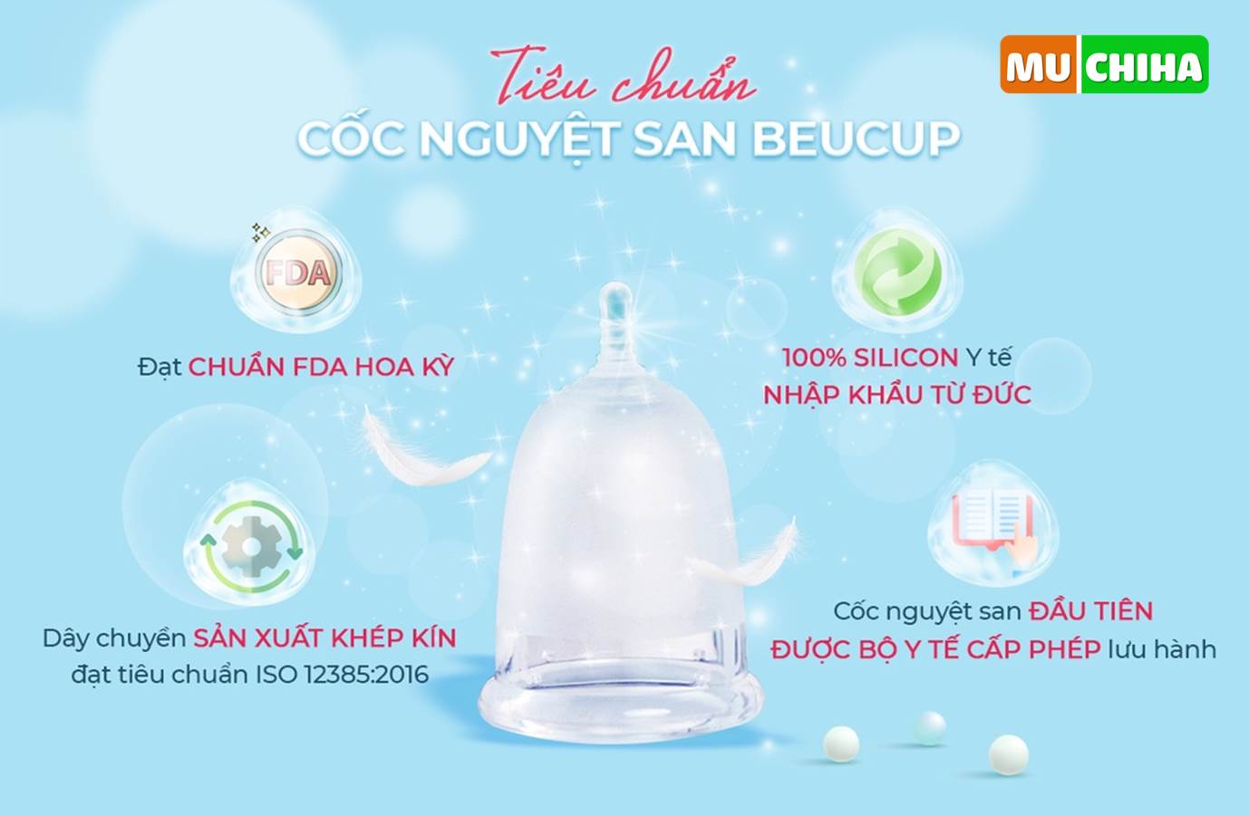 Cốc Nguyệt San BeUCup Chính Hãng, Cốc Nguyệt San Siêu Mềm BeUCup 40ml 13 Tiêu chuẩn của Cốc nguyệt san BeU Cup chính hãng