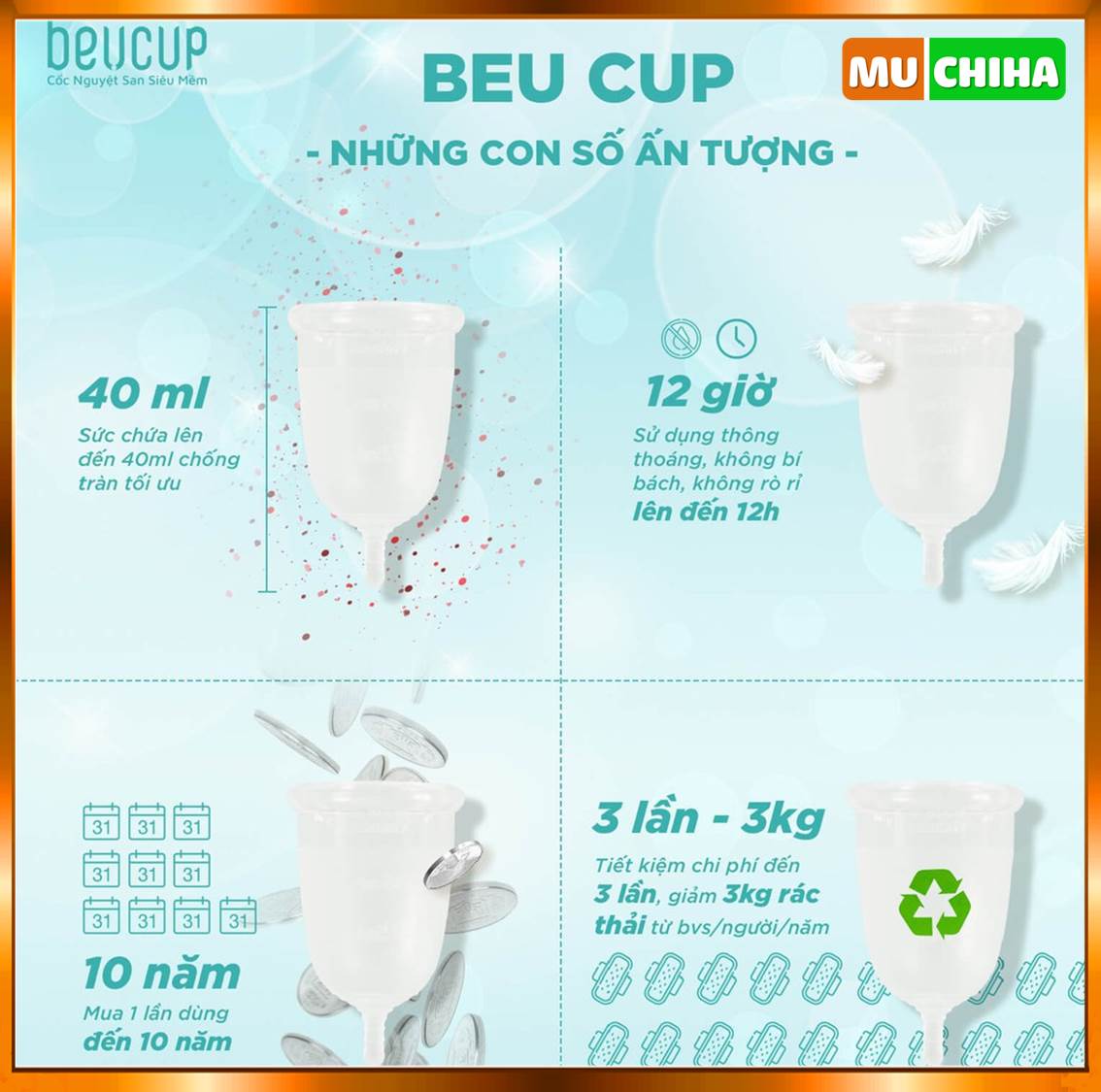 Cốc Nguyệt San BeUCup Chính Hãng, Cốc Nguyệt San Siêu Mềm BeUCup 40ml 17 Sử dụng cốc nguyệt san BeUCup thân thiện với môi trường