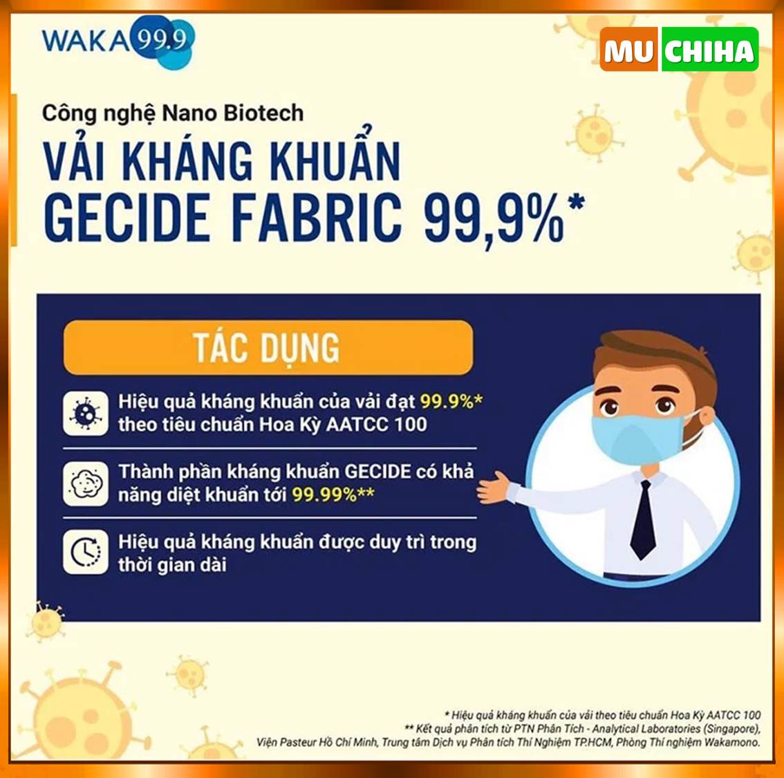 Khẩu Trang Wakamono Chính Hãng, Khẩu Trang Wakamono FIT X 4D Chống 99% Vi Khuẩn 15 Tác dụng kháng khuẩn của Vải không dệt Gecide Fabric trong Khẩu Trang Wakamono