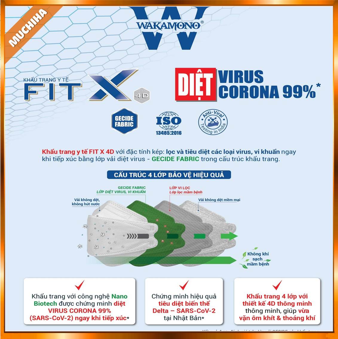 Khẩu Trang Wakamono Chính Hãng, Khẩu Trang Wakamono FIT X 4D Chống 99% Vi Khuẩn 13 Ưu Điểm Của Khẩu Trang Wakamono Chính Hãng