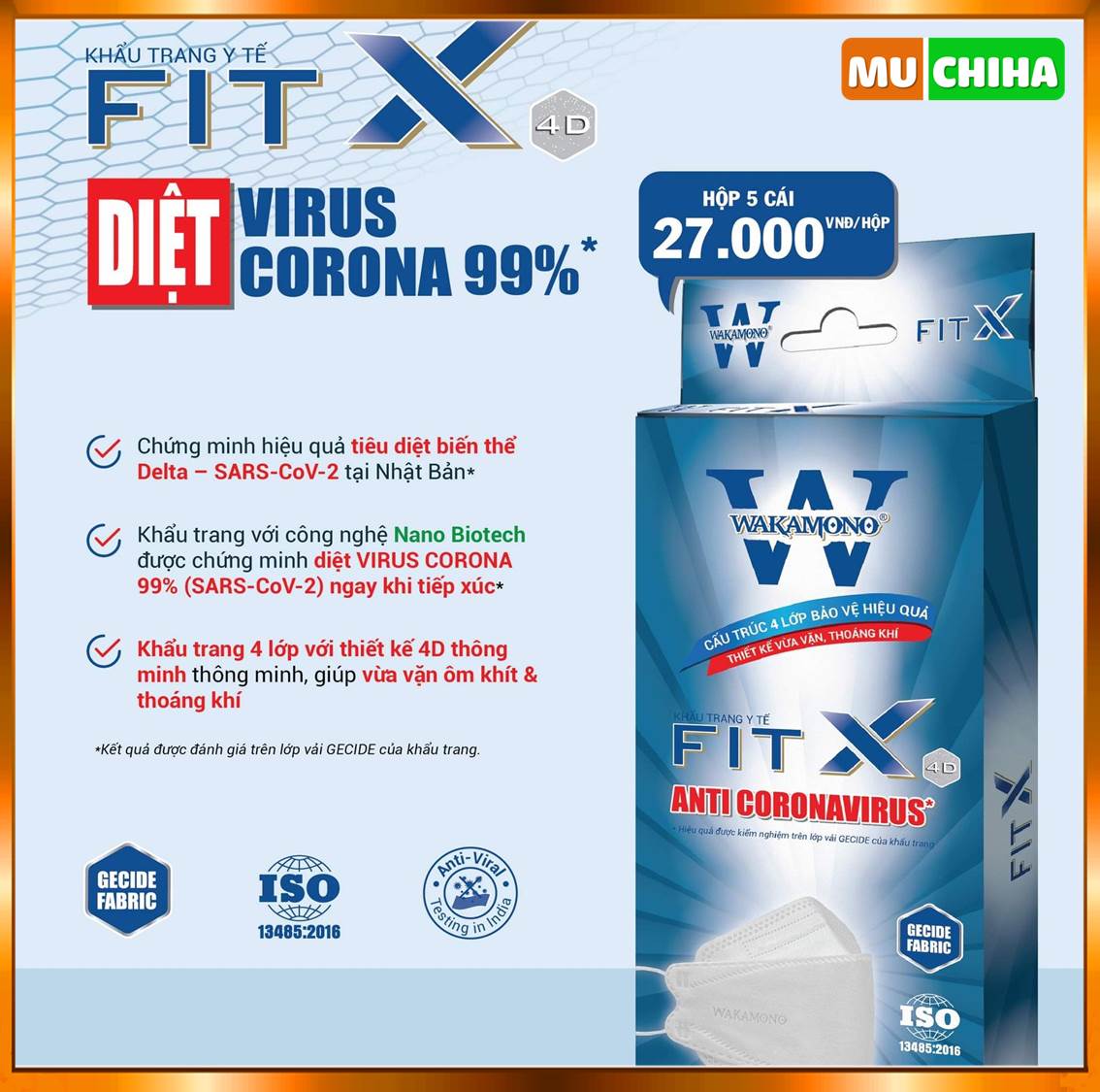 Khẩu Trang Wakamono Chính Hãng, Khẩu Trang Wakamono FIT X 4D Chống 99% Vi Khuẩn 11 Khẩu trang Wakamono chính hãng với công nghệ nano giúp kháng chuẩn lên đến 99.9%