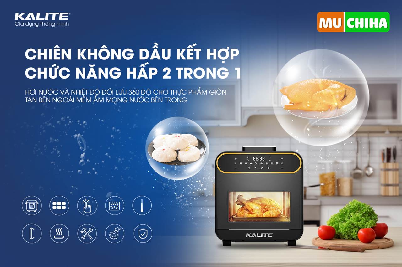 Nồi chiên hơi nước Kalite Steam Pro chiên không dầu kết hợp chức năng hấp 2 trong 1