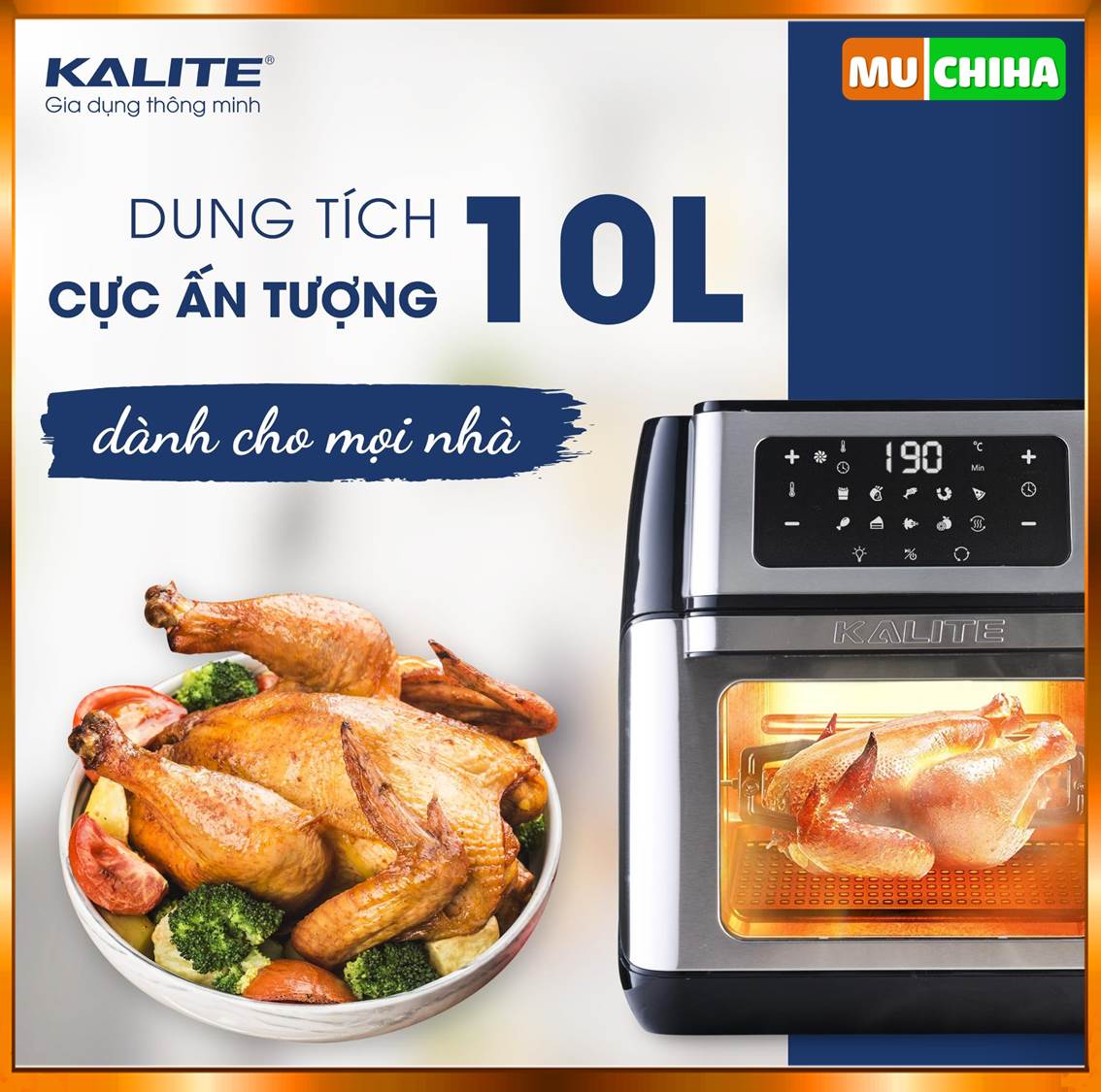 Nồi chiên không dầu kiêm lò nướng Kalite Q10 có dung tích 10 lít siêu lớn thích hợp cho mọi gia đình